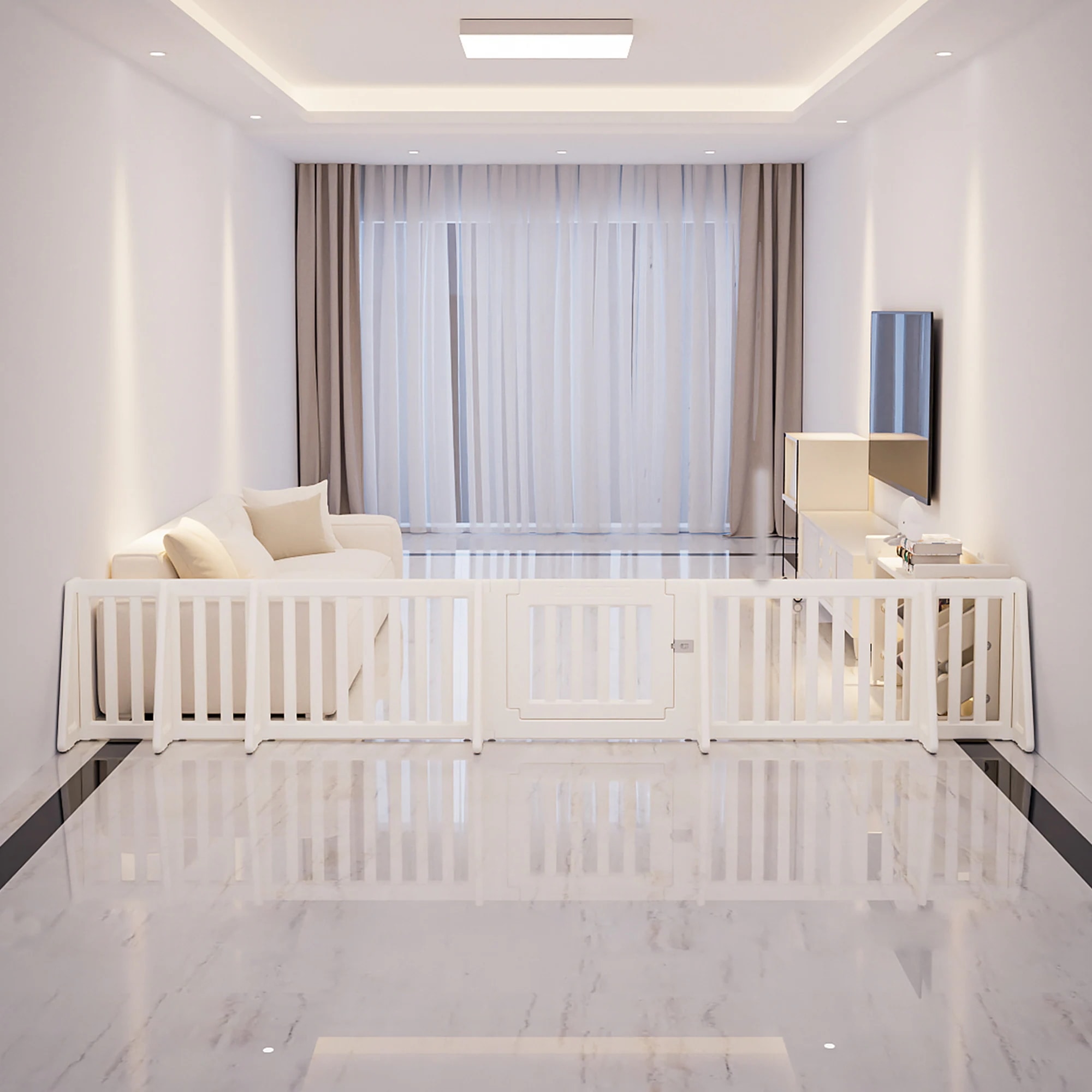 【国内発送】259【直線長さ371cm】ベビーゲート パーテーション ドア付き ベビーガード 自立式 キッズパーテーション 変形可能 L字 コ字 一直線 簡単設置 セーフティガード リビング 赤ちゃん