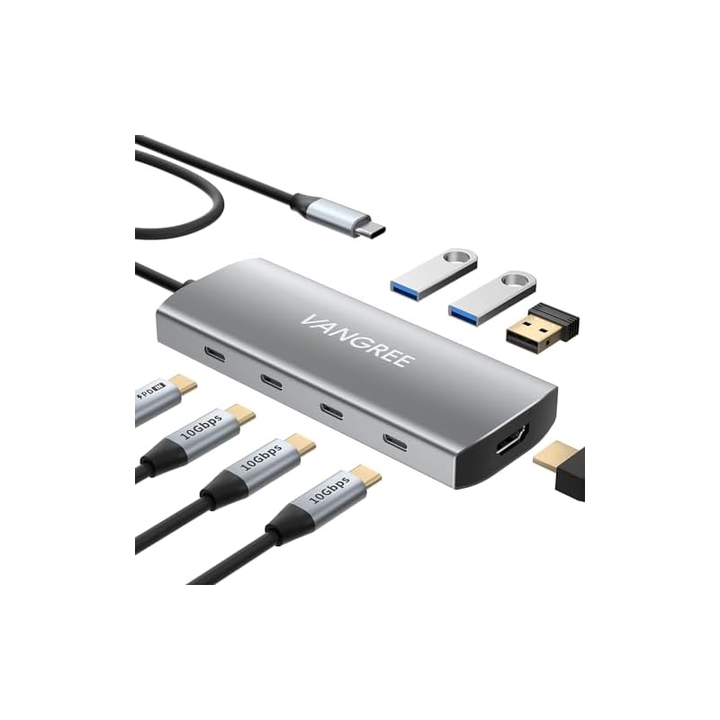 VANGREE USB C ハブ 8-in-1 USB変換アダプタ 3 USB 3.2 Gen2 ポート 高速データ転送4KHDMI出力ポート PD100W急速充電USB Cスプリッター MacBoo
