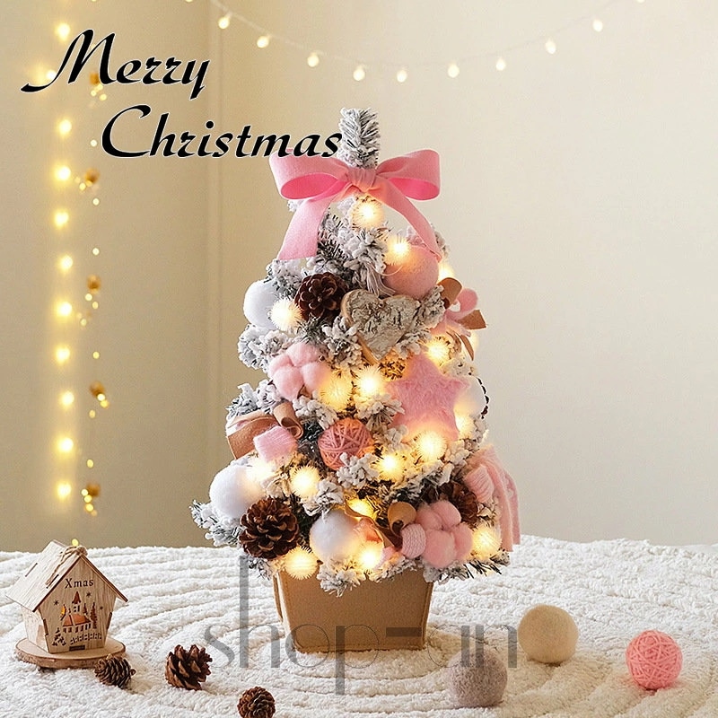 クリスマスツリー 卓上 北欧風 45cm 60cm ミニクリスマスツリー 雪化粧 オーナメント 飾り クリスマス プレゼント クリスマス置物 雑貨 オフィス用 卓上ツリー 飾り付け ピンク ツリー イ