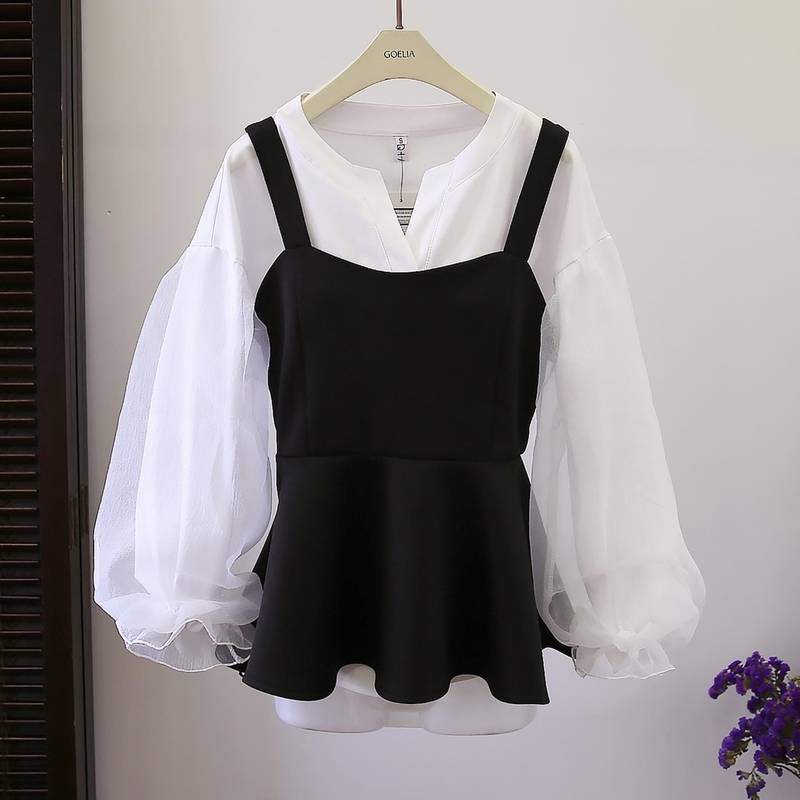 ツーピース ブラウストップス レディース シフォン フリル タンクトップ セットアップ ボリューム袖 シースルー スリム かわいい シンプル カジュアル フェミニン ガーリー フォーマル 個性的 こな