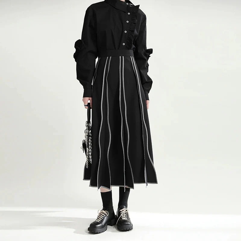 【J.Fashion】 秋 ロ今週の割引は 25% オフですングスカート Aライン レトロ ハイウエスト シンプル 波型 レディース おしゃれ 関連商品は店で購入可能 メガ割
