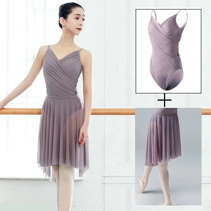 バレエレオタードに大人 スカート付き スカートあり キャミソール ストレッチメッシュ エレガント Vネック 大人用 バレエレオタード おしゃれ 大人のレオタード 胸パッドポケット付き 大人バレエ レ