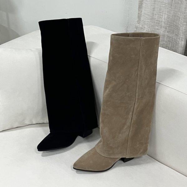 女性ワイドフィット folding boots レッグウォーマー ロングブーツ 2color