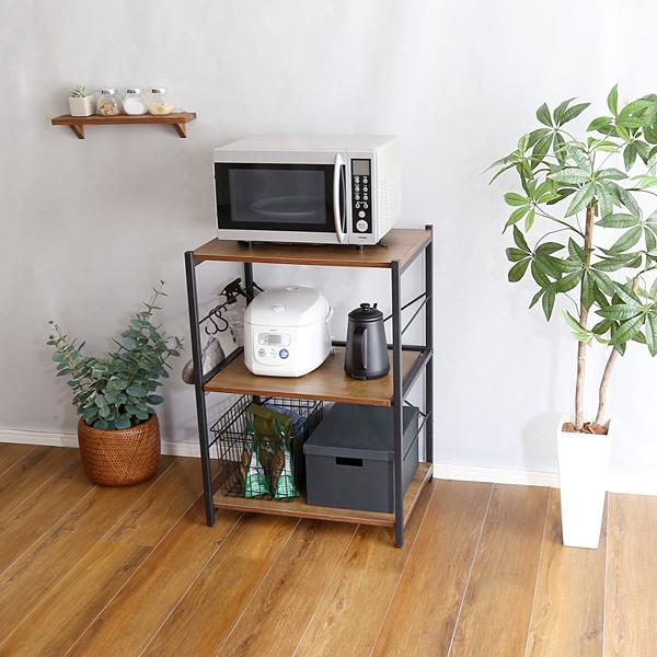 レンジ台 幅60cm スリム 小型 ミニ 小さい サイズ レンジラック 電子レンジ棚 3段 おしゃれ スライドトレー オープンラック 収納 ナチュラル インテリア 北欧