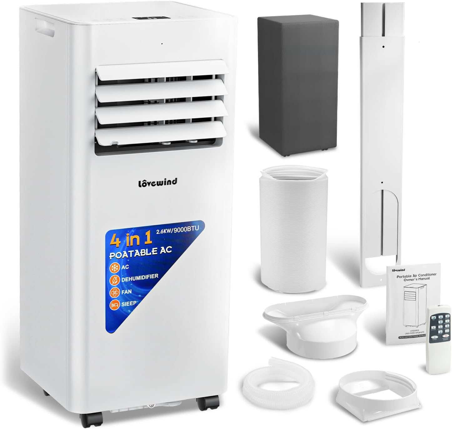 Lovewind 2.6kWポータブルエアコンスポットクーラー【2025新型】冷房家庭用冷房8~12畳 4in1静音ポータブルエアコンリモコン除湿&ファンモードLEDディスプレイ