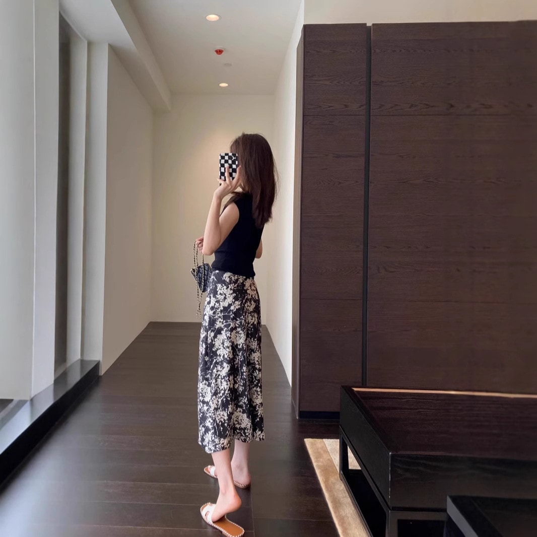 1000+高品質のドレーププリントスカート夏の女性のための高ワームのクラシックフローラルスカートを備えたキャビネットの美しいパターン