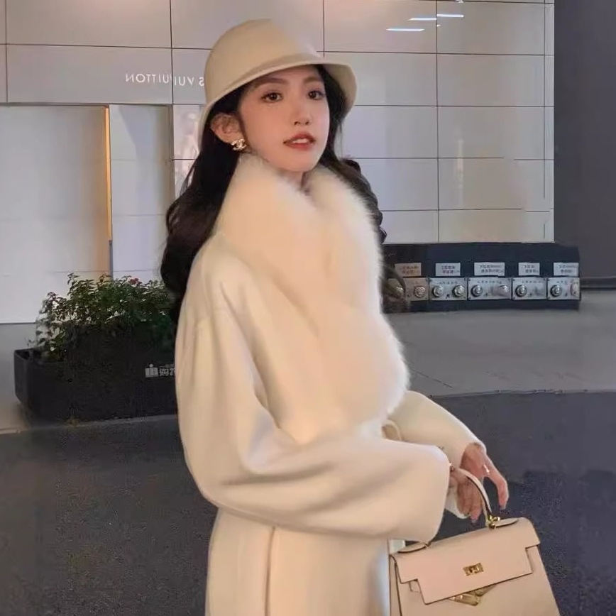 【急速出荷】冬の新型両面カシミヤコート女性のロングタイプの毛は高級感のある白い毛皮コート