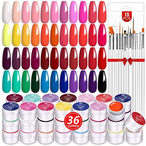 SAVILAND 36色 ジェルペネイルキット 春夏 カラージェルネイルポリッシュセット 15個のネイルブラシ付きDIY ネイルアートデザイン UV/LED対応 ネイルサロン用の描画ネイル筆 36色*