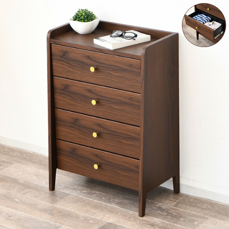 チェスト 幅60 4段 ミニチェスト ミニ 小さい ウォールナット柄 韓国 北欧 モダン 引き出し いっぱい 衣類 洋服 下着 収納 完成品 おしゃれ 男前 押入れ 木製 子供 一人暮らし コンパクト 22,800円