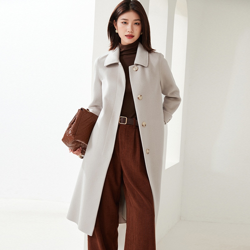 リバーシブルツイードコート女性ロングセクション秋冬無地通勤シンプルデザインセンス女性ウールツイードジャケット