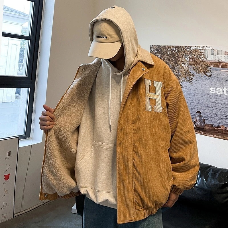 裹起毛 ジャケット コーデュロイ 裏起毛ファッション レトロ 綿入れ ラムズウール メンズ 厚手 冬アウター ゆったり ジャケット