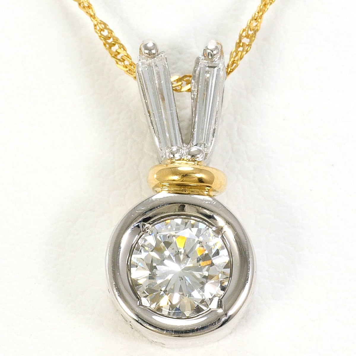 PT プラチナ K18 18金 YG イエローゴールド ネックレス ダイヤモンド 0.39ct ダイヤモンド 0.13ct SI1 鑑定書 総重量約3.3g 約39cm 中古