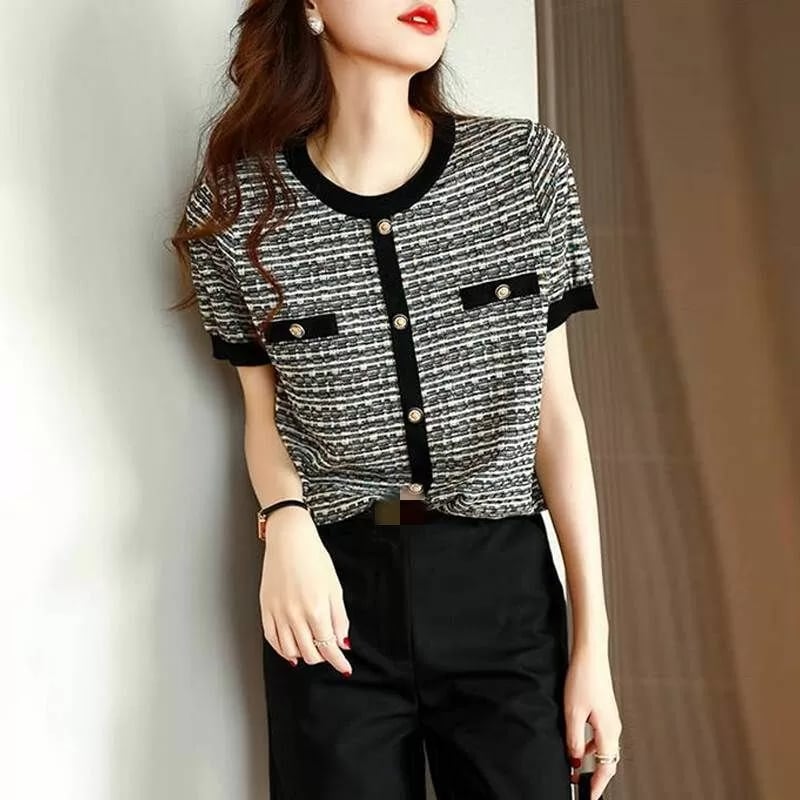 上品 きれいめ ス カジュアル L 存在感 前開き キュート ツイード S 伸縮性 袖なし シャツ XL カットソー 細身 水色 レトロ こなれ感 黒 スリム 柄 大人 M レディース ニットソー