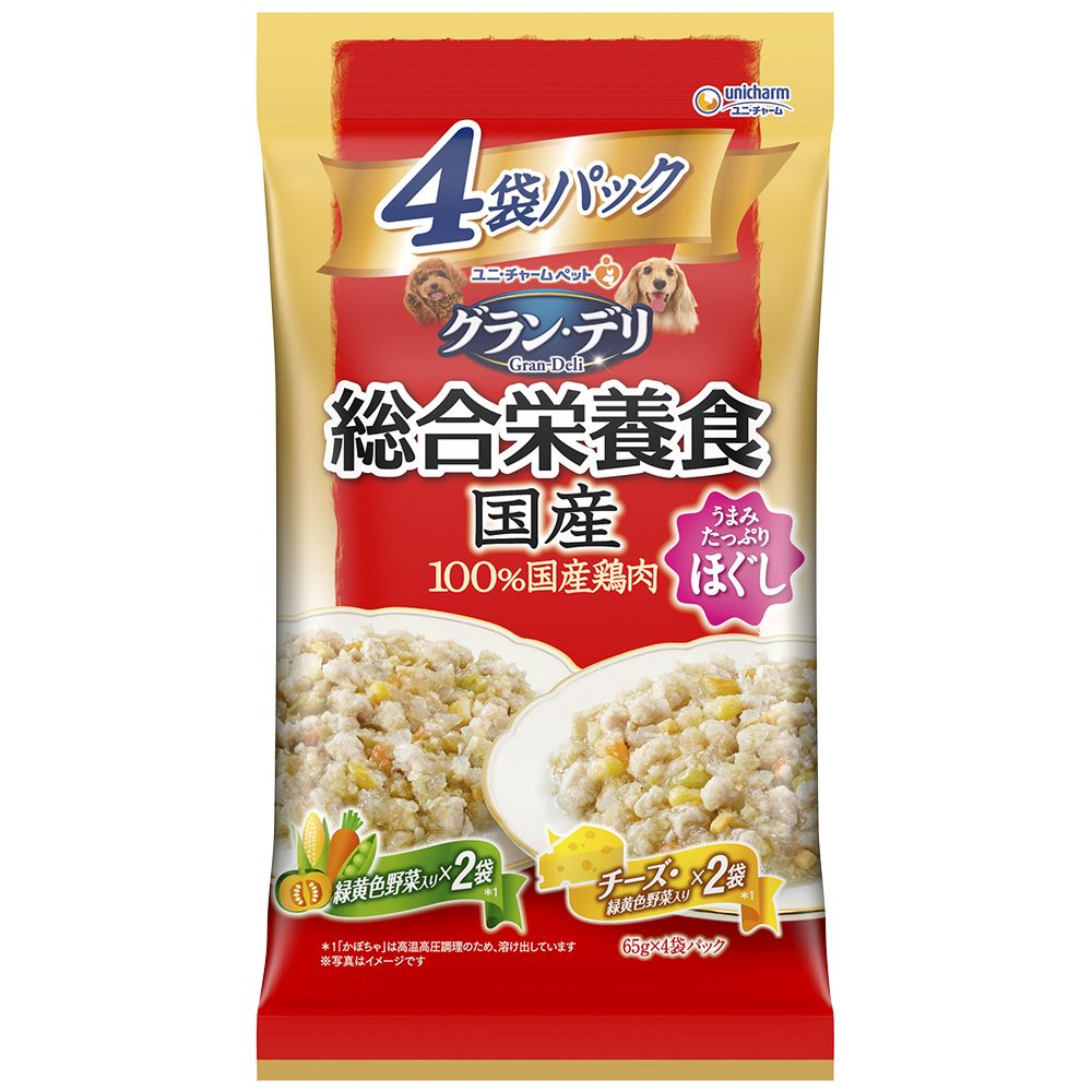 （まとめ買い）グラン/デリ 総合栄養食国産パウチ ほぐし成犬用野菜xチーズ 65gx4袋 犬用フード [x10] 4,590円