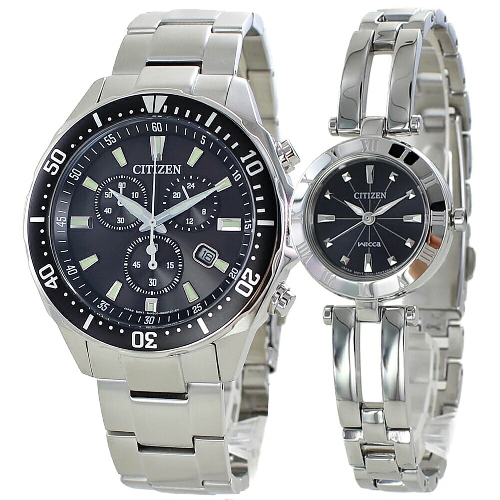 ペアウォッチ シチズン ウィッカ ペア ソーラー スタイリッシュ お揃いブランド 贈り物 サプライズ お洒落 カップル メンズ レディース 腕時計 手表 シルバー ブレスレットウォッチ