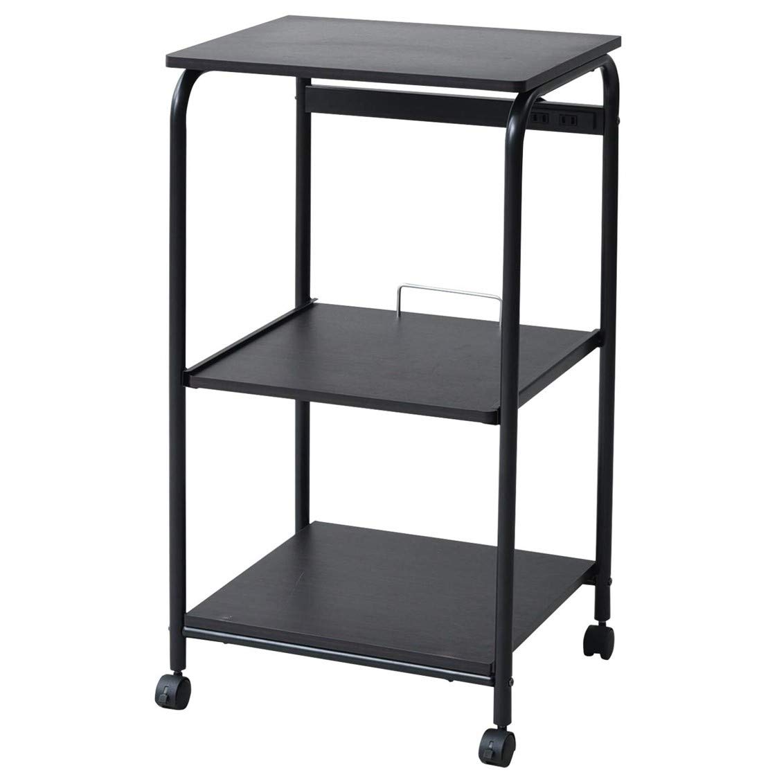 [山善] レンジラック 幅48×奥行41.5×高さ89cm スライド棚 2口コンセント ストッパー付きキャスター レンジ台 ラック キッチンラック 組立品 ダークブラウン/マットブラック GRW-41