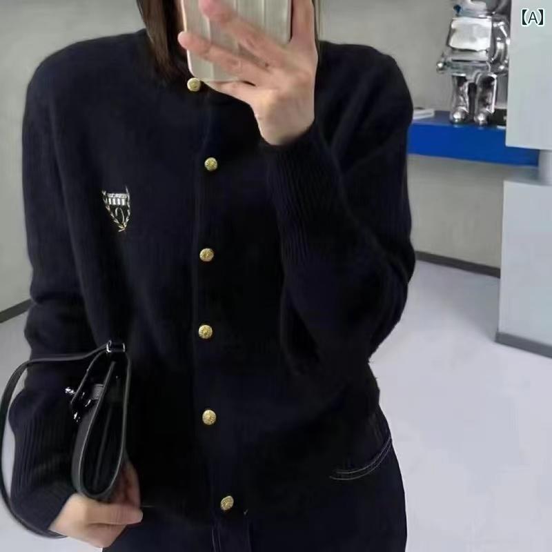 ニット レディース カーディガン おしゃれ カジュアル 大きめサイズ 秋冬 メリノウール 刺繍 セーター レトロ ブルー 白 グレー