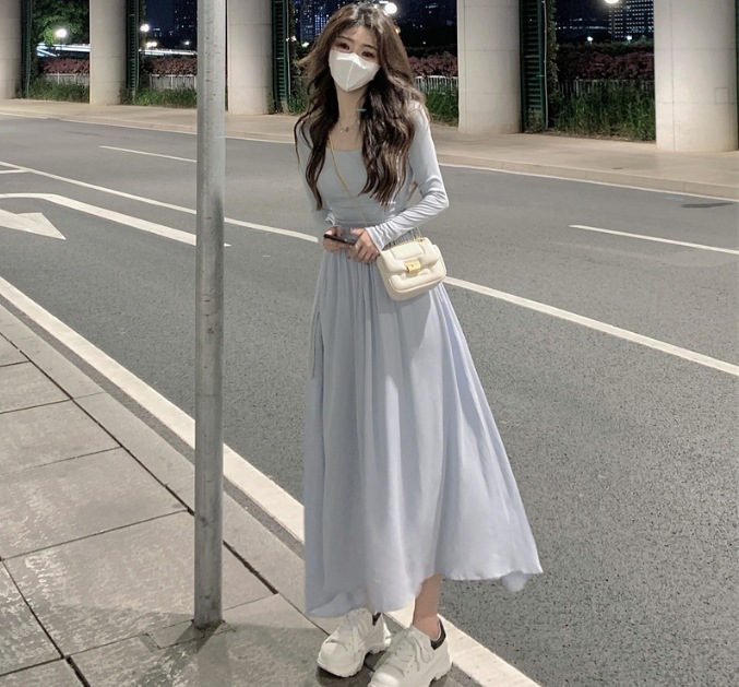 ニット ハイウエスト フェミニン エレガント シンプル ワンピース デート ミモレ ミモレ丈 ロング ロング丈 ミディアム丈 ミドル ミドル丈 袖あり 長袖 萌袖 ラウンドネック 襟なし フレア 5,779円