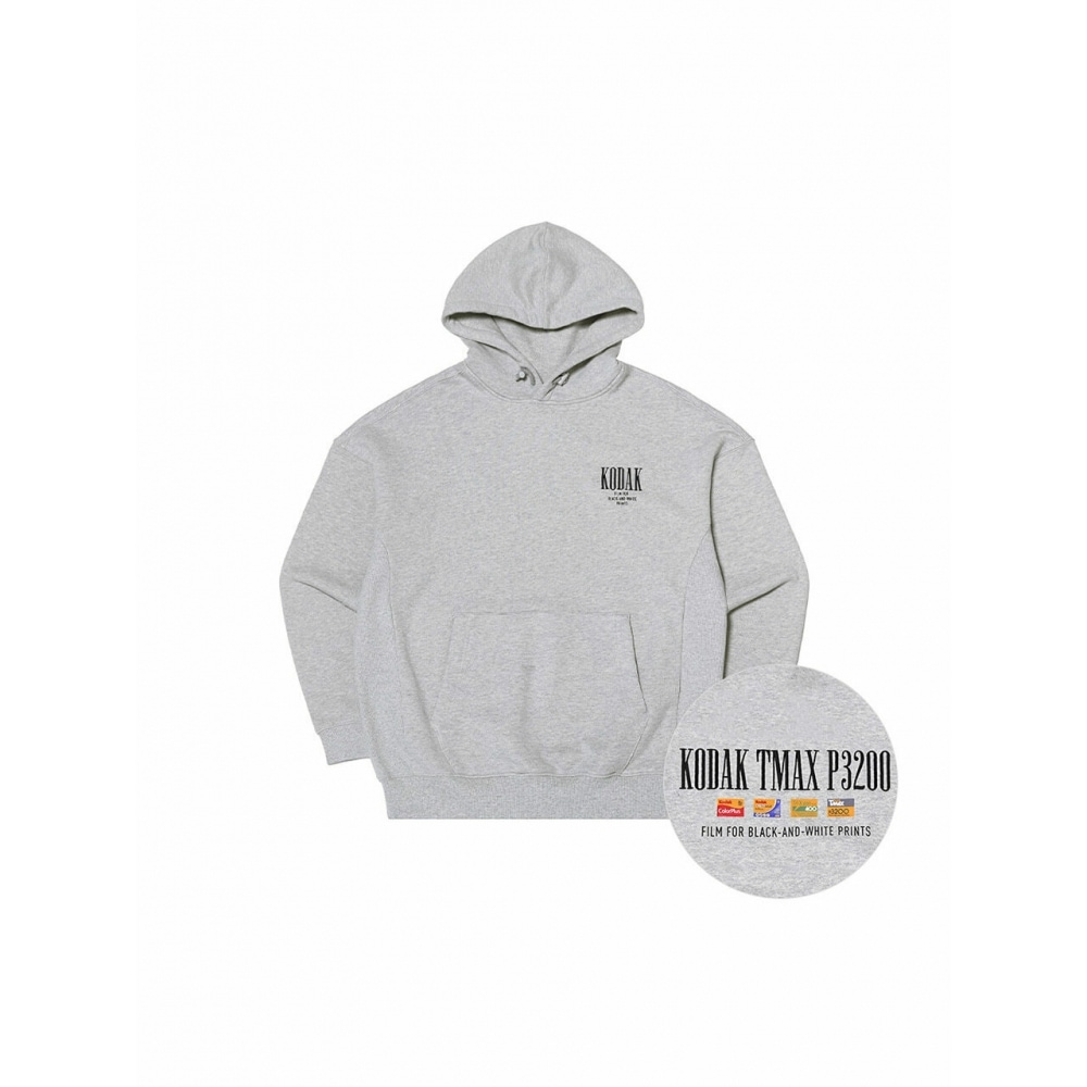 コダックアパレルエバーループセミオーバーフィットグラフィックフード付き T シャツメランジグレー