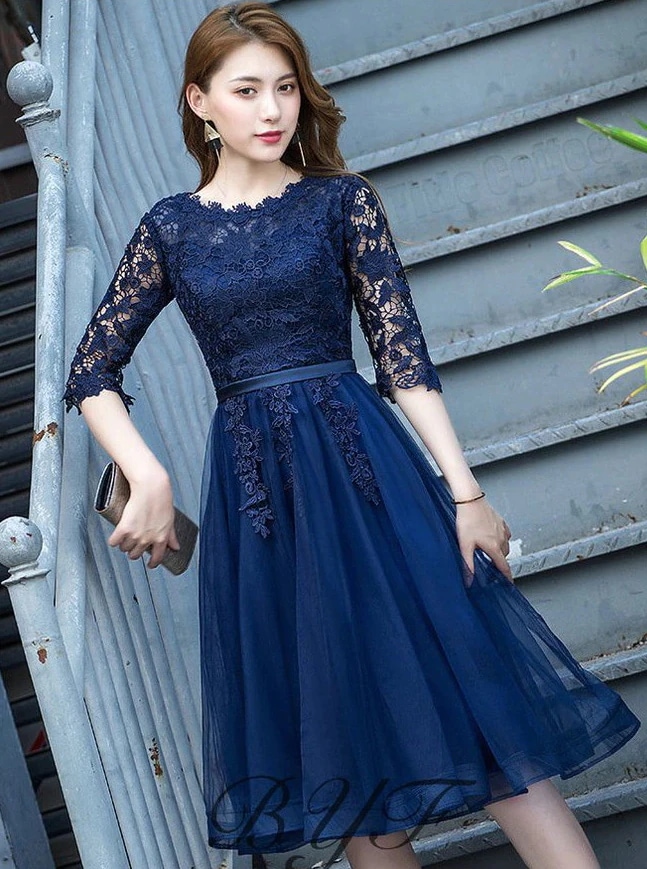 【迅速な出荷】パーティードレス 結婚式 五分袖 ウエディング ミモレ丈 ワンピース レース 大きいサイズ 大人 成人式 黒 安い 上品 お呼ばれ 食事会 二次会 20代 30代