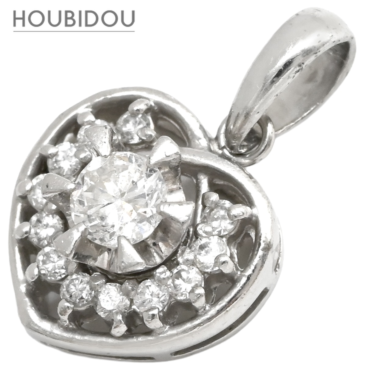 ペンダントトップ プラチナム ダイヤ 0.42ct プラチナシルバー 1P 1石 1粒 Pt900 ハートモチーフ 【中古】