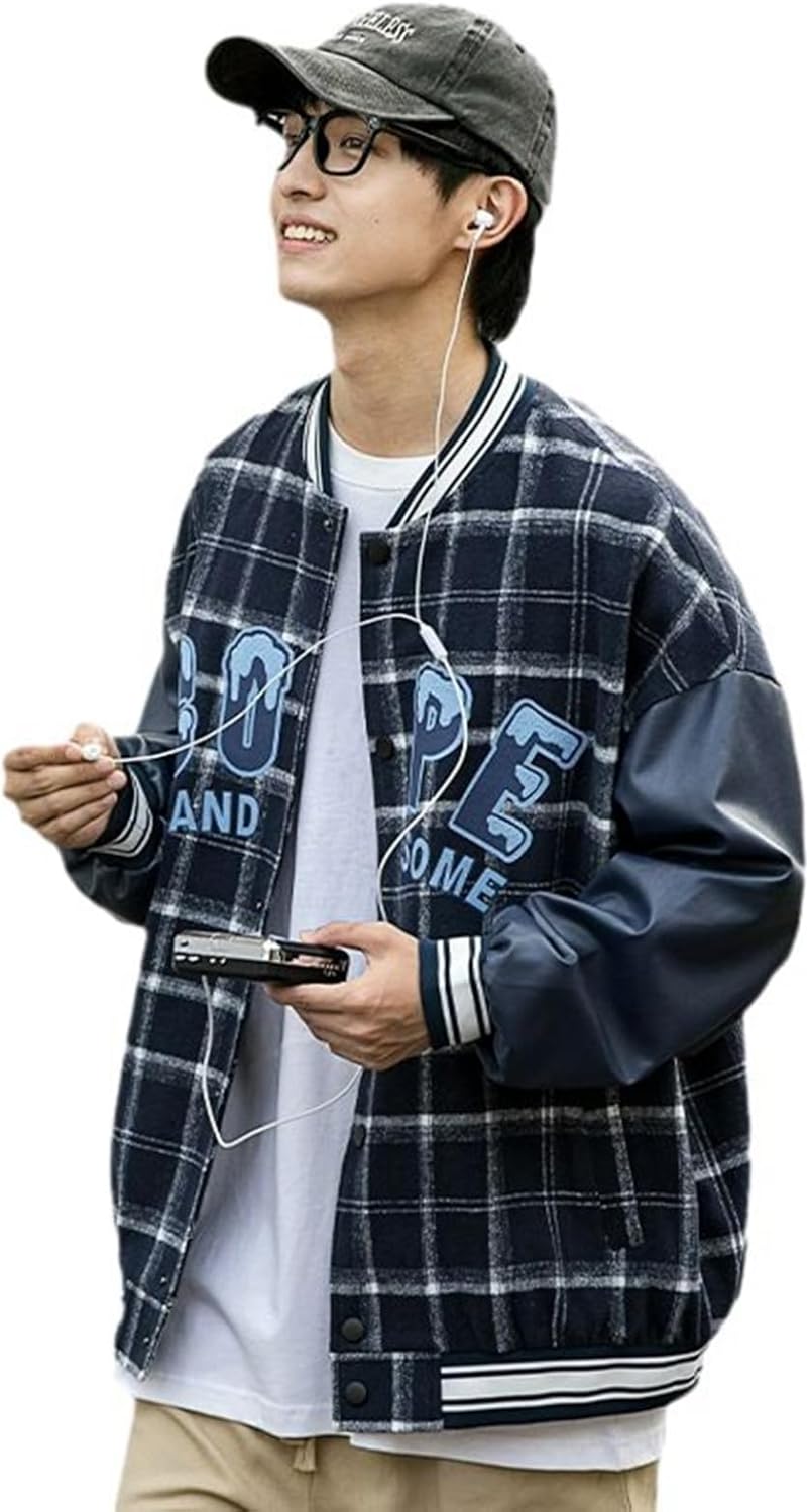 メンズ スタジアムジャンパー カッコイイ ショート スタジャン クラシック チェック柄 ユニセックス 秋服 ジャケット 薄手 ブルゾン アウトドア 通勤 通学 ストリート ファッション アウター