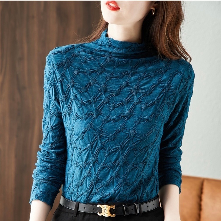 トップス シャツ レギュラー丈 袖あり 長袖 ハイネック 襟なし スリム 細身 プルオーバー 大人可愛い きれいめ シンプル カジュアル 大人 上品 お洒落 かっこいい レトロ 大人女子 こなれ感