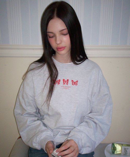 LETTER FROM MOON Triple Butterfly sweatshirt (white melange)