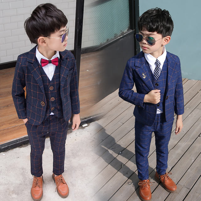 【TIME HOLDER】子供スーツ 入学式 卒業式 5点セット スーツ 男の子 チェック ネイビー グレー 子供服 タキシード 結婚式 キッズスーツ ピアノ発表会 演奏会 男児 スーツ 礼服 ジャケ