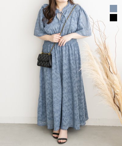 大きいサイズ レディース LL 3L 4L XL XXL XXXL CLETTEオリジナルシアー花柄フリルワンピース