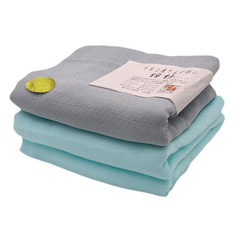 即納：日本製 コンパクトになる やわらか綿紗（ガーゼ）の大判（85ｃｍ×145ｃｍ） バスタオル 綿100％ 吸水速乾 2重ガーセ織り ３枚組（水色２枚・グレー１枚）ギフトシール付