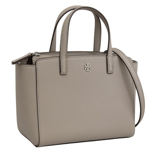 トリーバーチ バッグ レディース 2WAY ハンドバッグ ショルダーバッグ レザー グレー EMERSON MINI TOP ZIP TOTE 166228-020 TORY BURCH