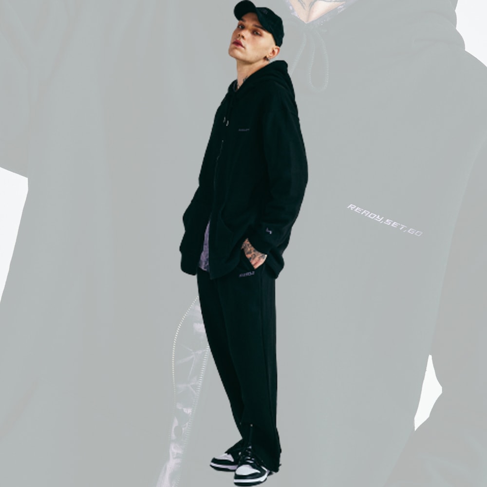 [UNISEX] [男女兼用] FRONT OPEN ZIP UP PANTS OVERFIT 裏起毛 前開き ジップアップ パンツ オーバーサイズ