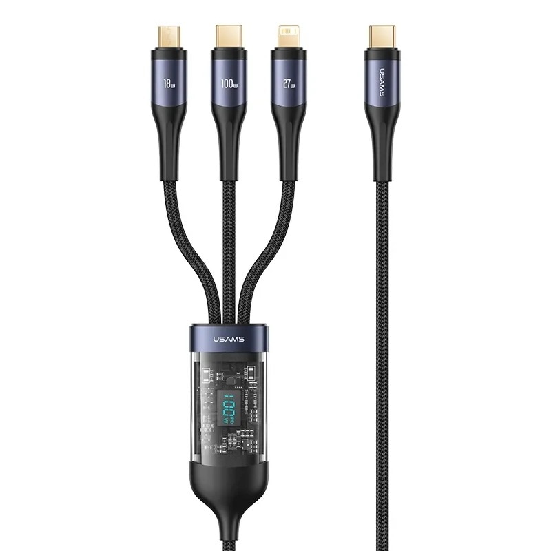 USサムス-デジタルディスプレイ付き3-in-1ケーブルタイプC 100W 急速充電 iPhone iPad macbook xiaomi 100W USB C 3in1Cable 1.2 メートル