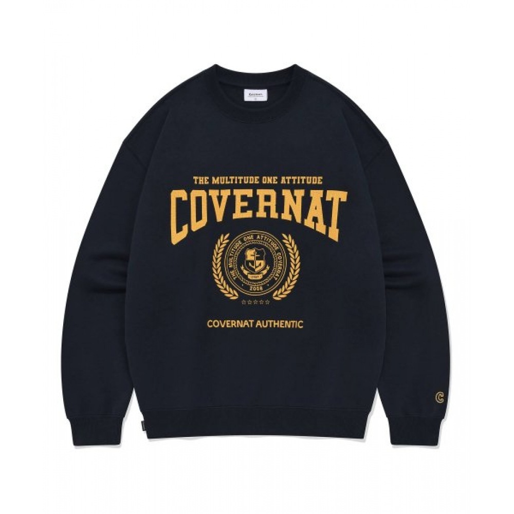 COVERNAT エンブレムロゴスウェットシャツネイビー