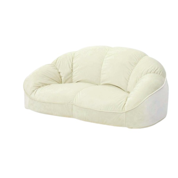 フロアソファー 約幅115cm 1.5人掛け ベロア アイボリー シェル型 ローソファー リビング ダイニング 子供部屋 プレゼント