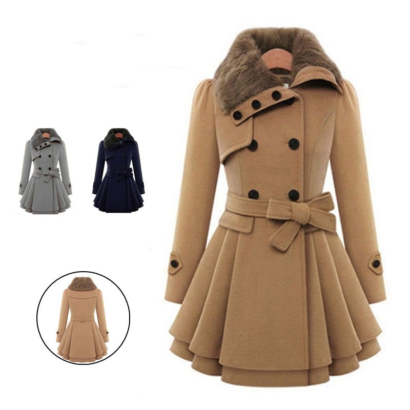 【超暖かい】 新作ファッション折り襟無地長袖膝上冬ダブルブレストコート