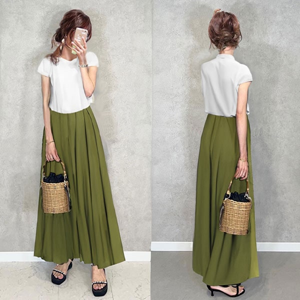 【リピート率高い】 ファッション感満々 シンプル ラウンドネック 半袖 Ｔシャツ スカート ギャザー 2点セット