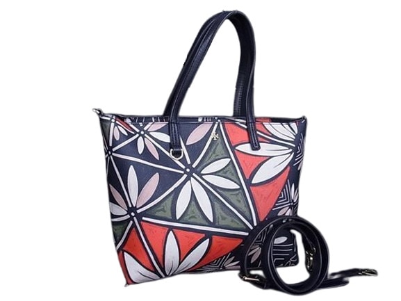 トリーバーチ トートバッグ 2WAYバッグ PVC レザー 10005607 ショルダーバッグ ボタニカルモチーフプリント ネイビー系 マルチカラー ゴールド金具【本物保証】