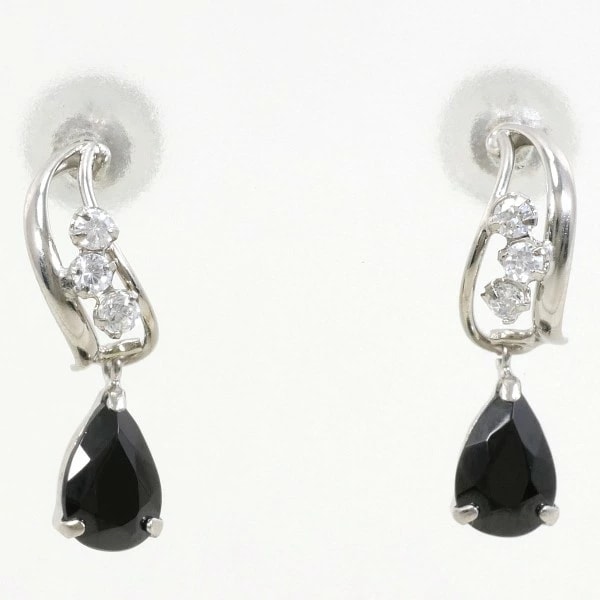 K14 14金 WG ホワイトゴールド ピアス オニキス ジルコニア ジュエリー 中古