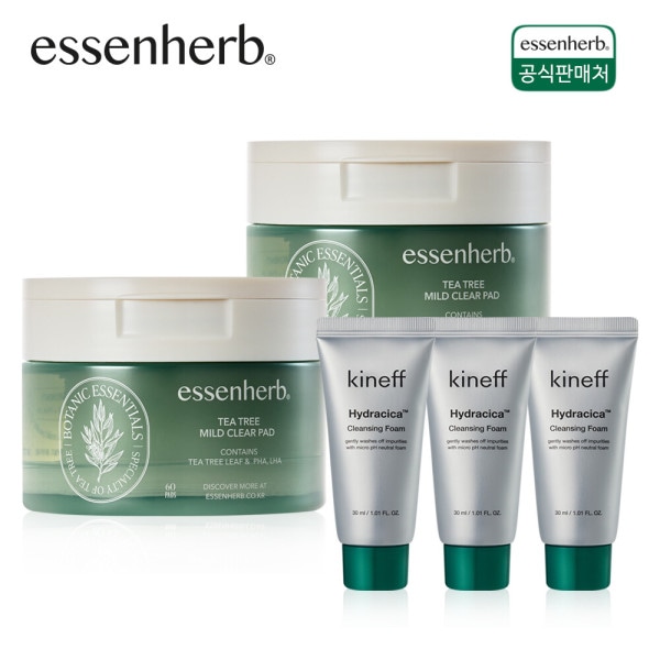 ティーツリー マイルド クリアパッド 60枚+60枚/クレンジングパッド/ピーリングパッド/キネフ クレンジングフォーム 30ml 3個贈呈