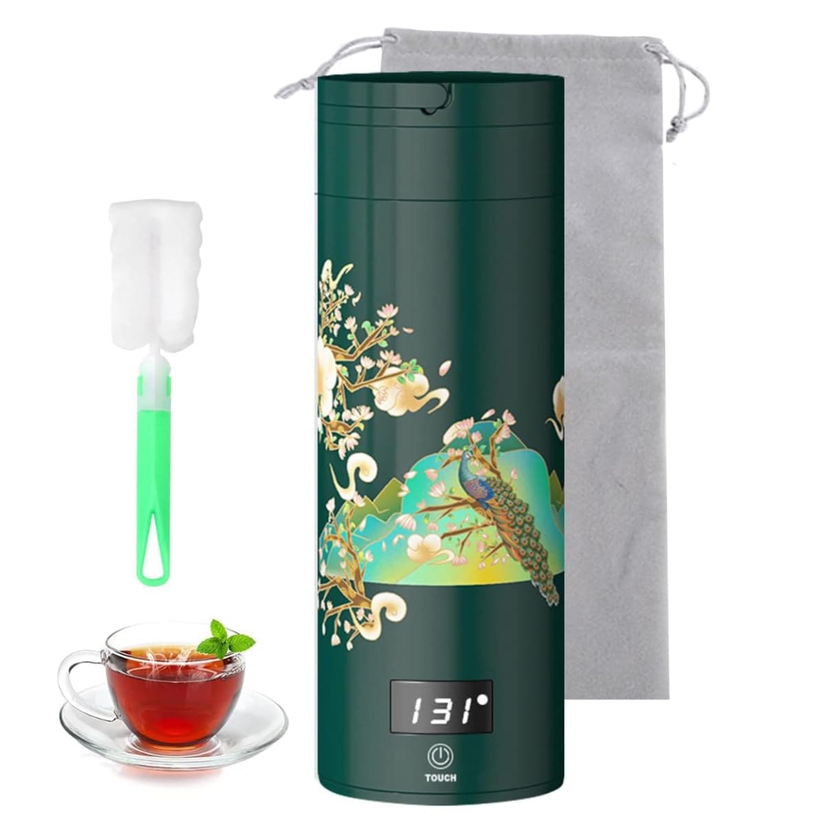 電気ケトル 小型携帯用 電気ポット 旅行用 湯沸かし器 ポータブル トラベルケトル大容量500ml 110V 300W急速加熱電気温水カップ自動温水自動OFF真空断熱ボトル 電気湯沸かしポット