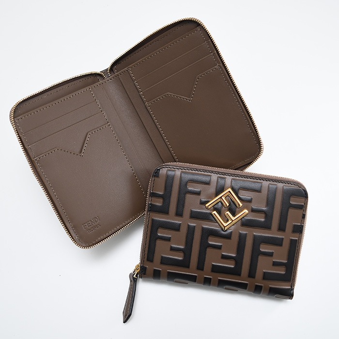 財布 ウォレット FFダイヤモンド ジップアラウンド財布 ミディアム 8M0508 ADYM レディース ブラウン レザー ジッパー開閉 ロゴ 二つ折り財布