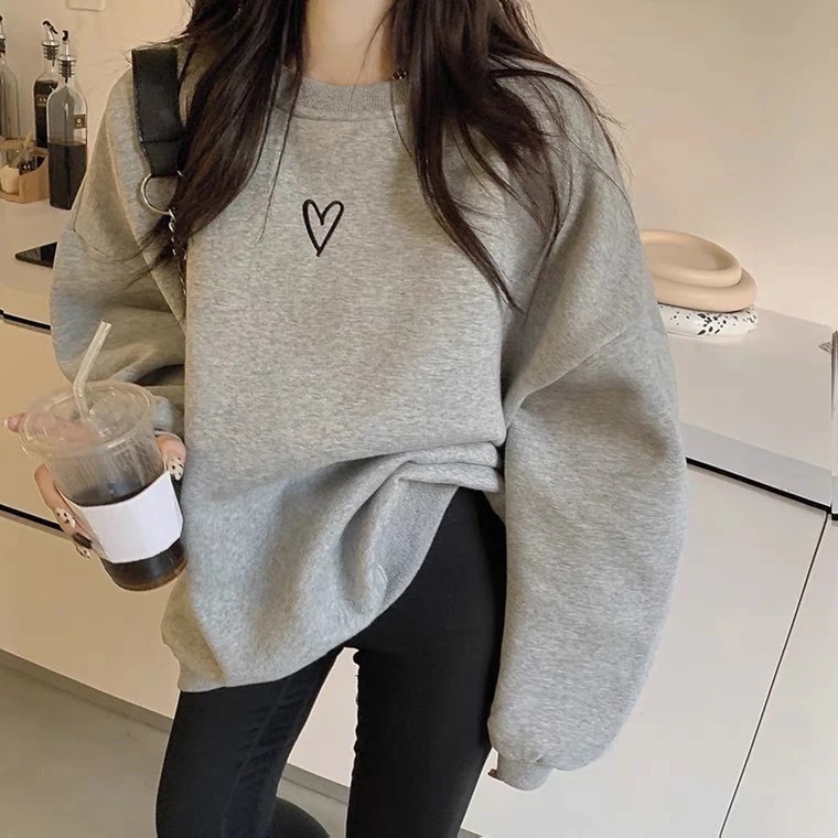 Tシャツカットソーラウンドネック スウェット レディース 新作 秋 韓国ファッション 長袖 学生 ハート トップス