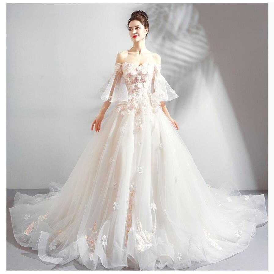 ロングドレス 高級 トーレンドレス パーティードレス フォーマル オフショルダー ウエディングドレス