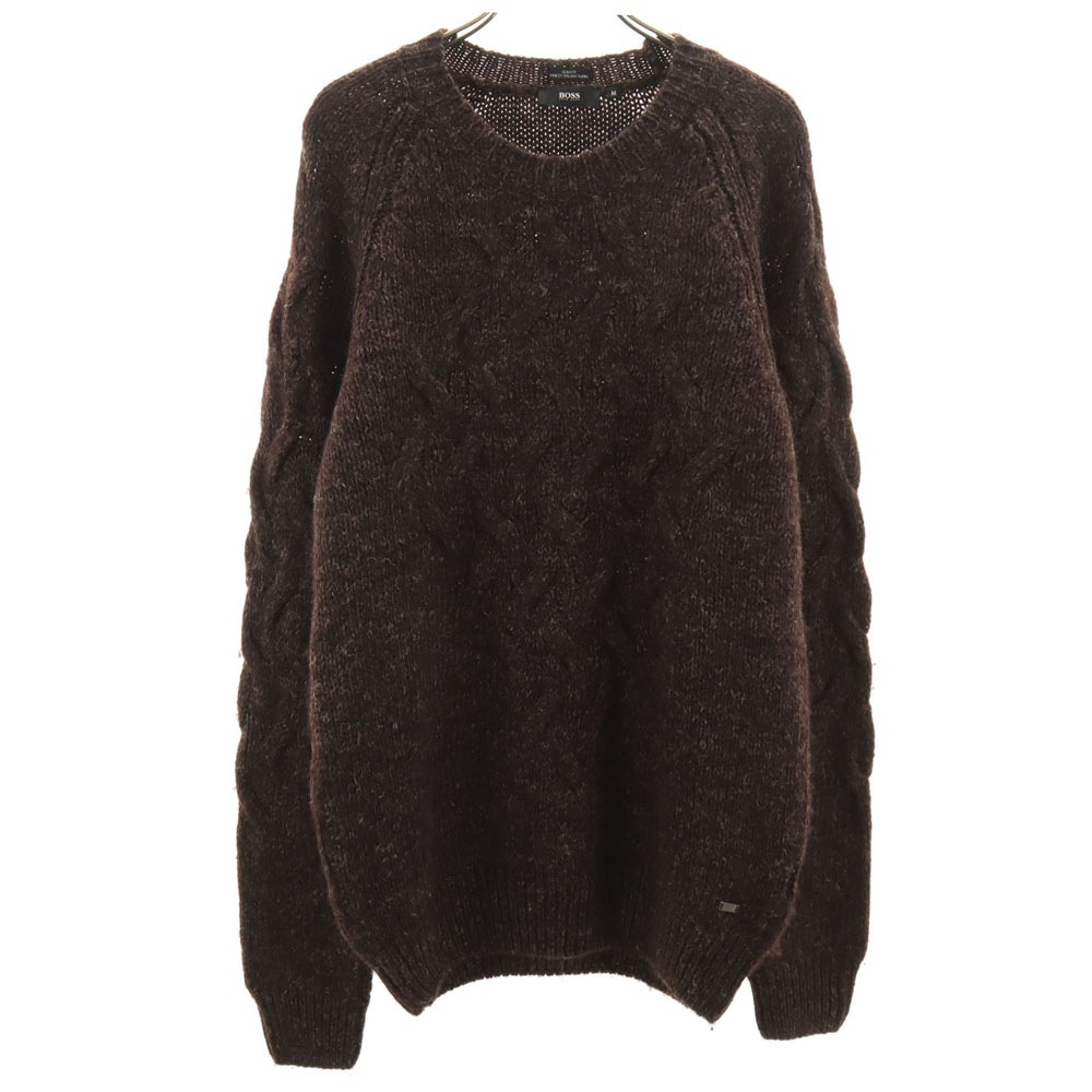 ボスヒューゴボス 長袖 スリムフィット セーター M ブラウン BOSS HUGO BOSS ケーブルニット レディース 古着