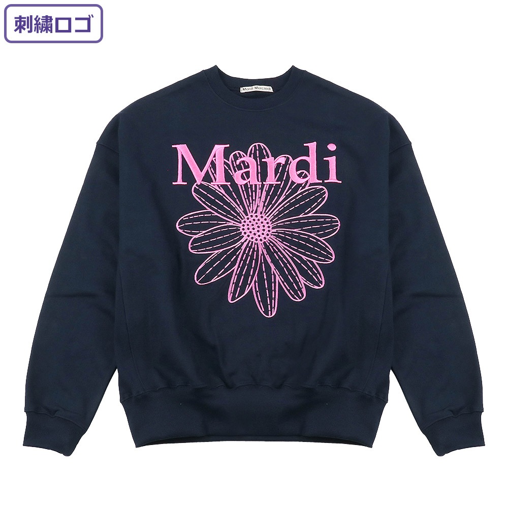 SWEATSHIRT FLOWERMARDI NEEDLEWORK NAVY FUCHSIA 長袖 レディース 韓国 ファッション アパレル 刺繍 ロゴ