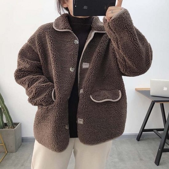 【取寄：納期2週間】ブルゾン ボア レディース もこもこ ボアブルゾン レディース ゆったり 体型カバー ボアブルゾン レディース ボタン ポケット ブルゾン ボア レディース もこもこ ボアブルゾン