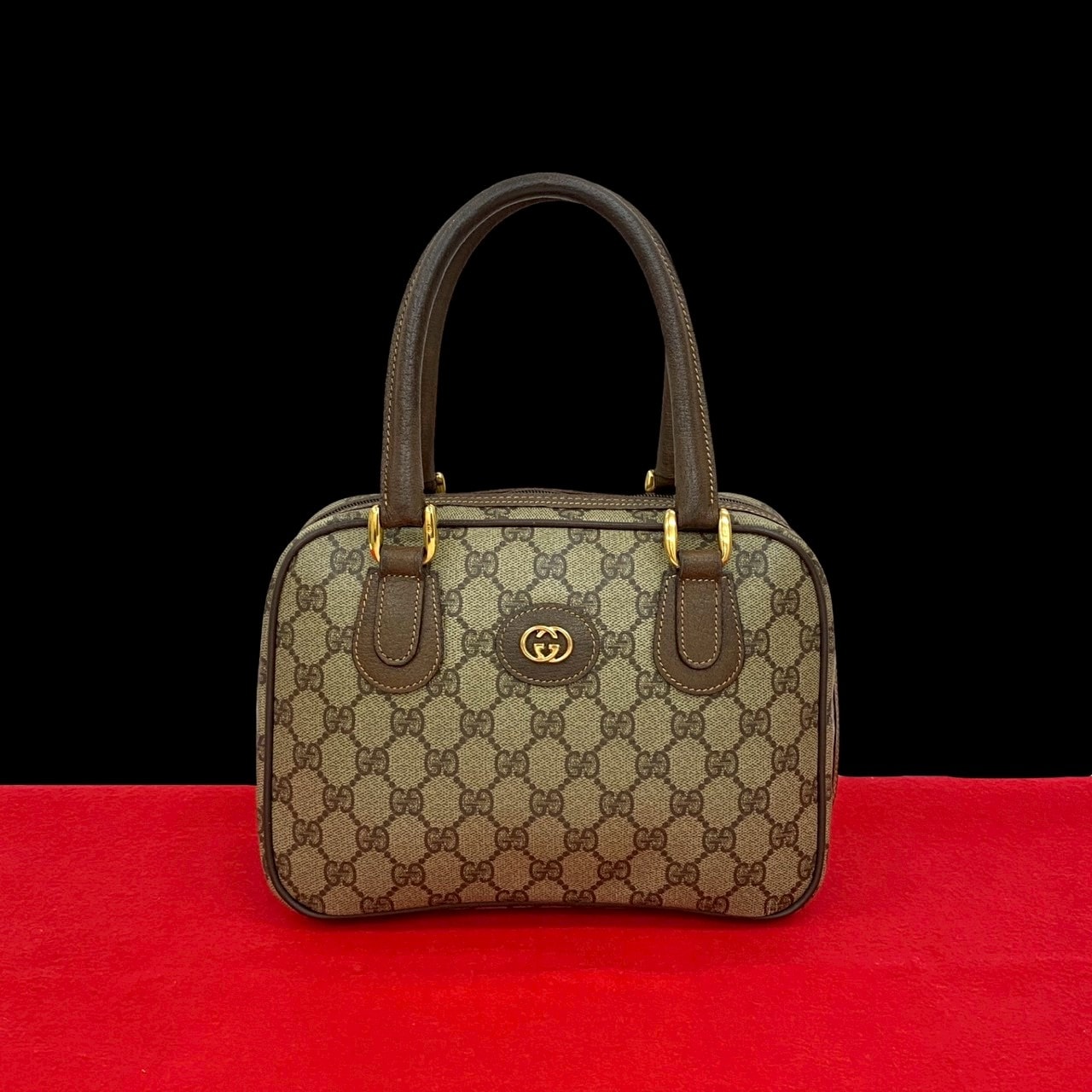 ヴィンテージ GG ロゴ 金具ハンドバッグ レザー PVC ブラウン 79524