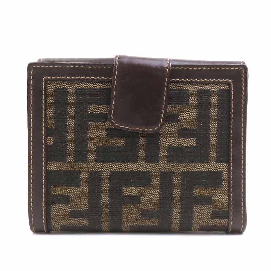 フェンディ FENDI 二つ折り財布 ズッカ キャンバス/レザー ブラウン レディース e61317a